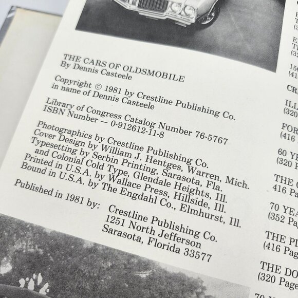 The Cars Of Oldsmobile Dennis Casteele Hardcover Book Signed 1981 Crest - Picture 9 of 9
